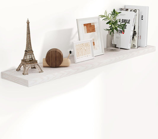 Floating Shelves 55 Inch Long, 55"W x 9"D Wall Shelf Invisible Bracket, 9 Inch Deep Floating Shelf for Wall, Rustic Wooden Shelves for Living Room, Kitchem, Bedroom, Brich Color, Set of 1