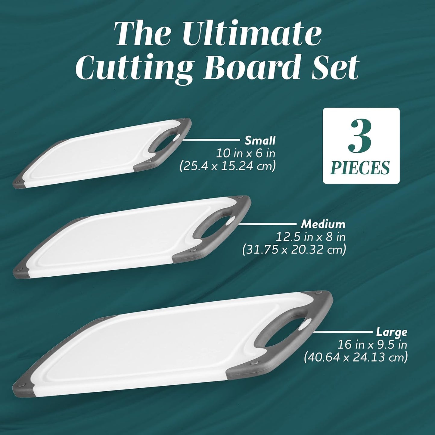 Cutting Boards for Kitchen - BPA-Free Chopping Board - Different Sizes & Non Slip Handles - Reversible, Large Cutting Board Set - Unique Gifts for Cooks Who Have Everything - 3-Pack Aqua