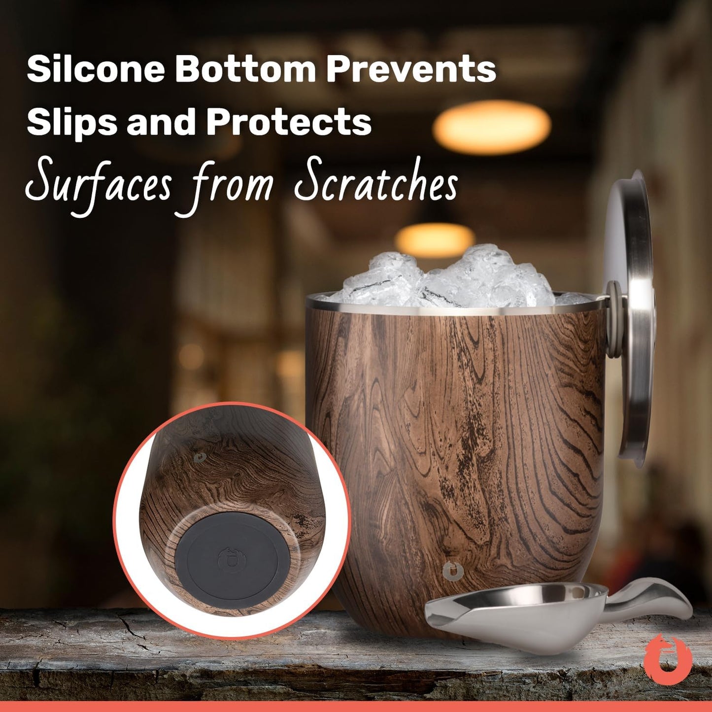 SNOWFOX Plus, Premium Vacuum Insulated Stainless Steel Ice Bucket with Lid/Scoop, Home Bar Accessories, Elegant Bartending Ice Buckets for Parties, Beautiful Outdoor Entertaining Supplies, 3L, Gold