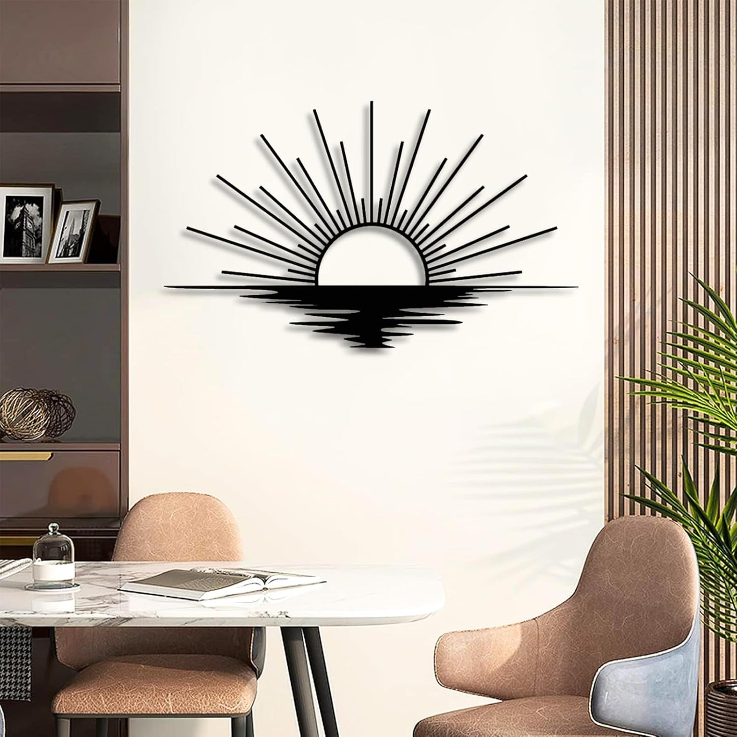 Sunrise Metal Wall Art, Metal Sun Wall Decor, Metal Sun Outdoor Decor, Large Metal Sun Wall Art, Sun Wall Art, Boho Sun Wall Art, Sunshine Metal Sign, Living Room Bedroom Wall Hangings (Silver, 59"x 35"| 150x89cm)