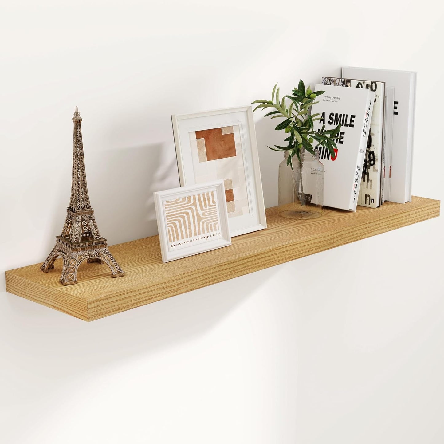 Floating Shelves 48 Inch Long, 48"W x 9"D Wall Shelf Invisible Bracket, 9 Inch Deep Floating Shelf for Wall, Rustic Wooden Shelves for Living Room, Kitchem, Bedroom, Oak Color, Set of 1