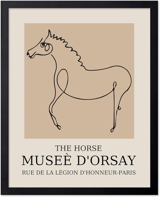 Poster Master Vintage Poster - Retro Minimalist Print - Gift for Artist, Friend - Horse, Line Drawing, Sketch, Abstract - Wall Decor for Living Room, Bedroom, 11x14 Black Framed