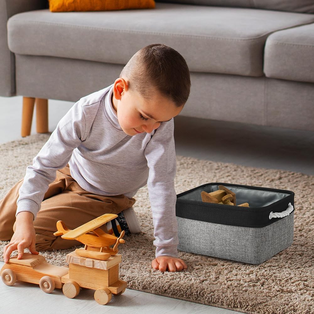 TheWarmHome Storage Basket for Organizing - 1 Pack 14x10x6.7 inch Collapsible Storage Bins for Shelves, Dog Toy Bin for Closet Organizer laundry Gift Cloth Nursery (Grey & Black)