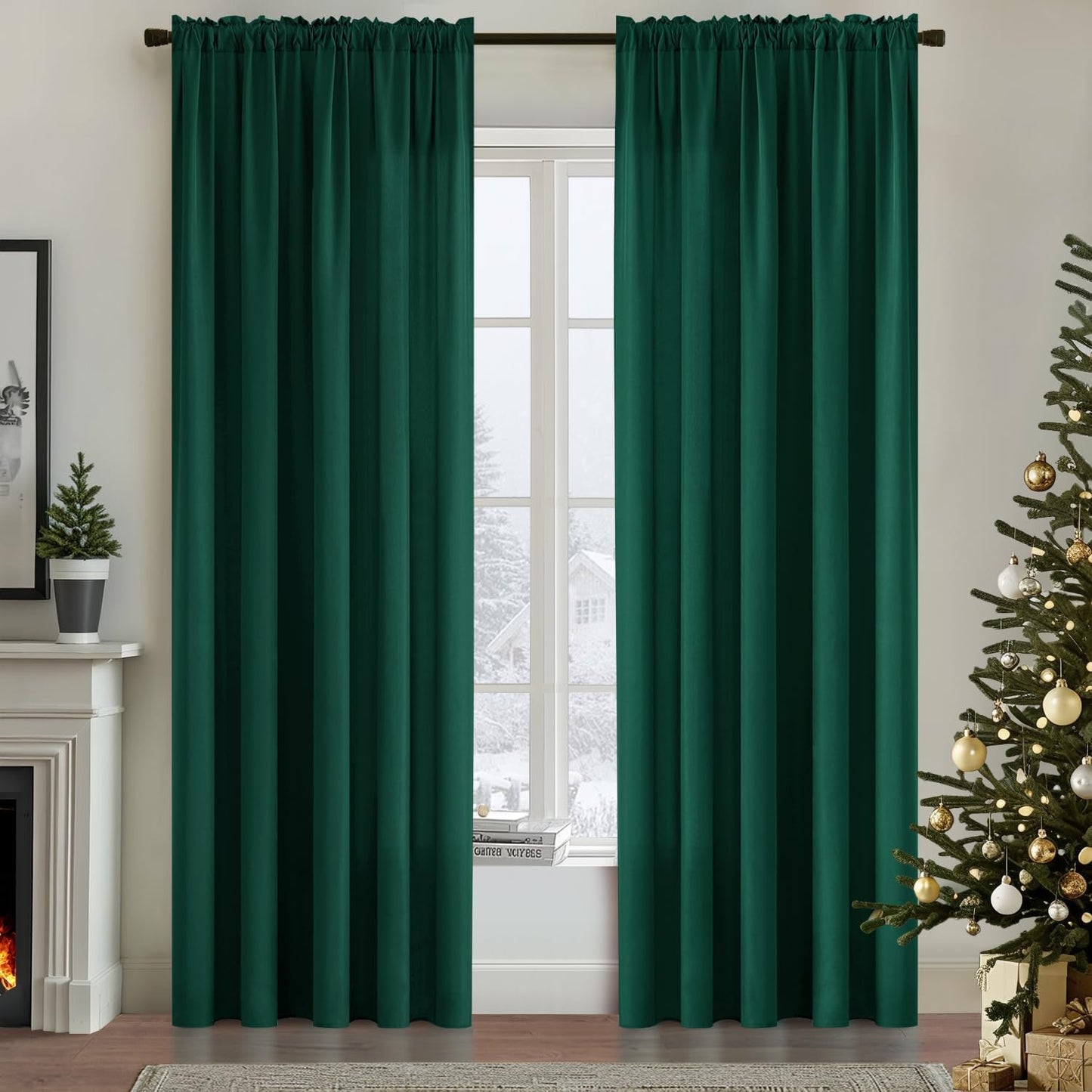 MIULEE Hunter Green Privacy Sheer Curtains That Let Light in 90 Inches Long Non-See-Through Semi Sheer Curtain Light Filtering Window Christmas Drapes for Living Room Bedroom 2 Panels Set 42 X 90