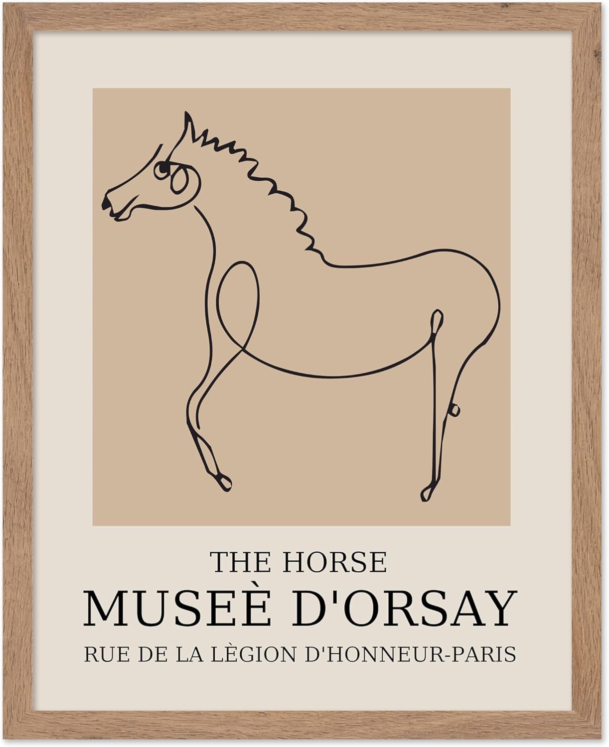 Poster Master Vintage Poster - Retro Minimalist Print - Gift for Artist, Friend - Horse, Line Drawing, Sketch, Abstract - Wall Decor for Living Room, Bedroom, 16x20 Beige Framed