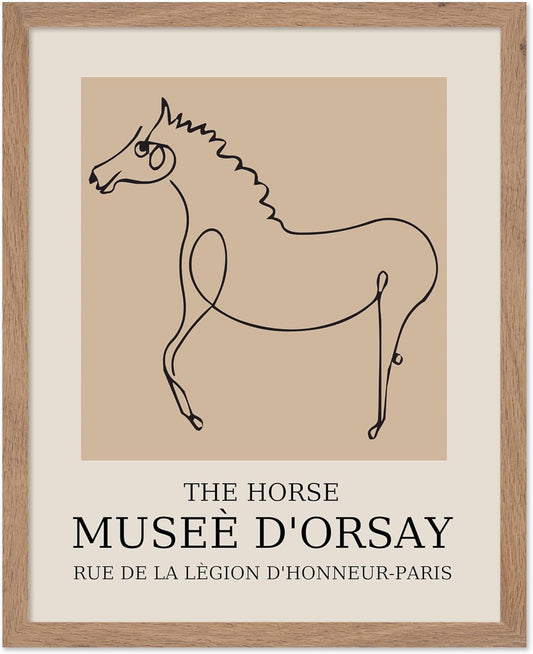 Poster Master Vintage Poster - Retro Minimalist Print - Gift for Artist, Friend - Horse, Line Drawing, Sketch, Abstract - Wall Decor for Living Room, Bedroom, 16x20 Beige Framed