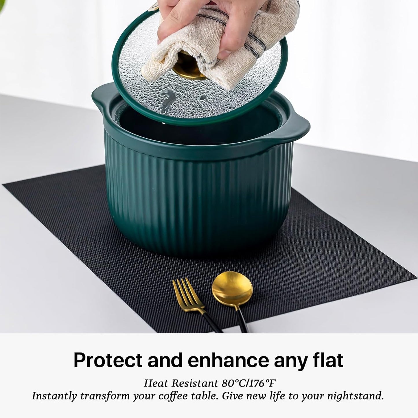 LEXMORE Placemats Set of 8 Vinyl/Plastic Woven Place Mats for Kitchen Table Indoor/Outdoor Washable Placemat Wipeable Dining Table Mats(Black)