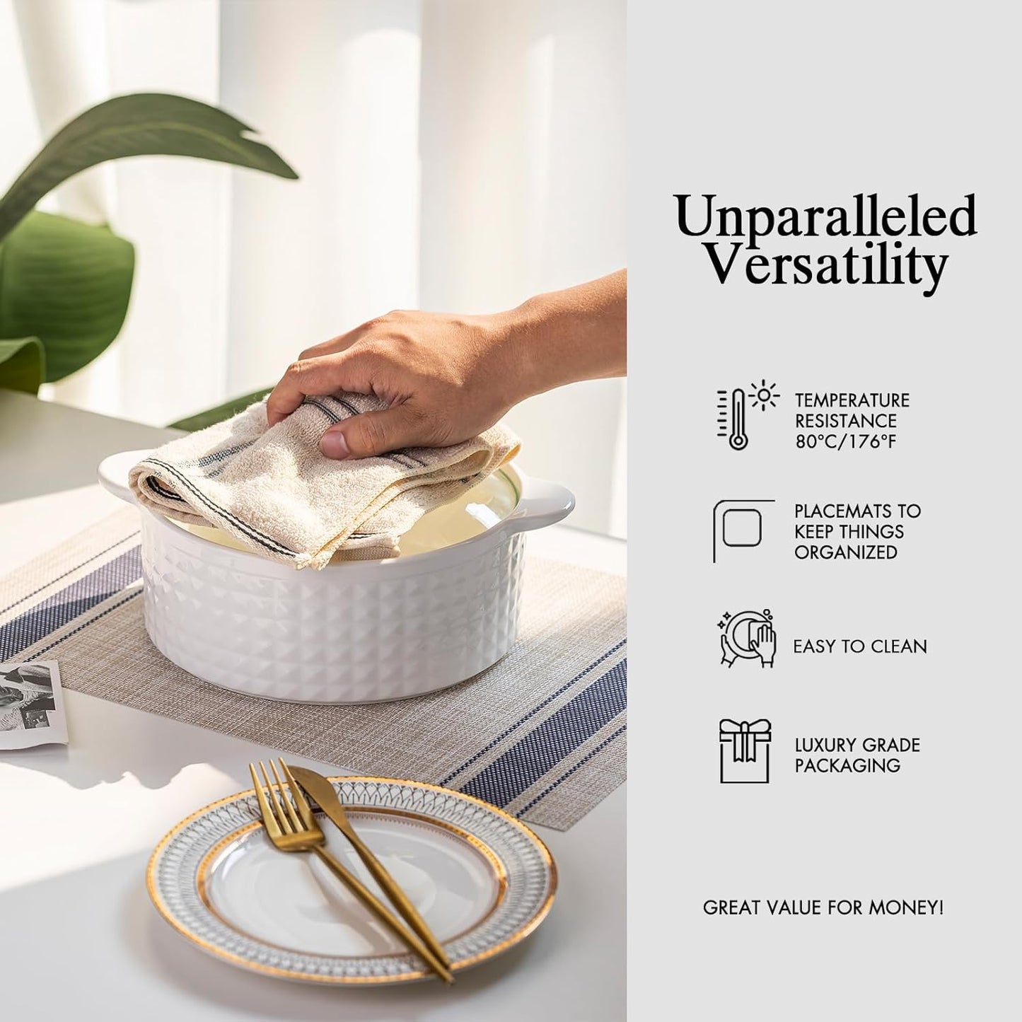 Placemat Set of 4 - Easy Clean Woven Vinyl Placemats for Dining Table, Indoor/Outdoor Place Mats, Washable PVC Table Mats（Blue Skyline）