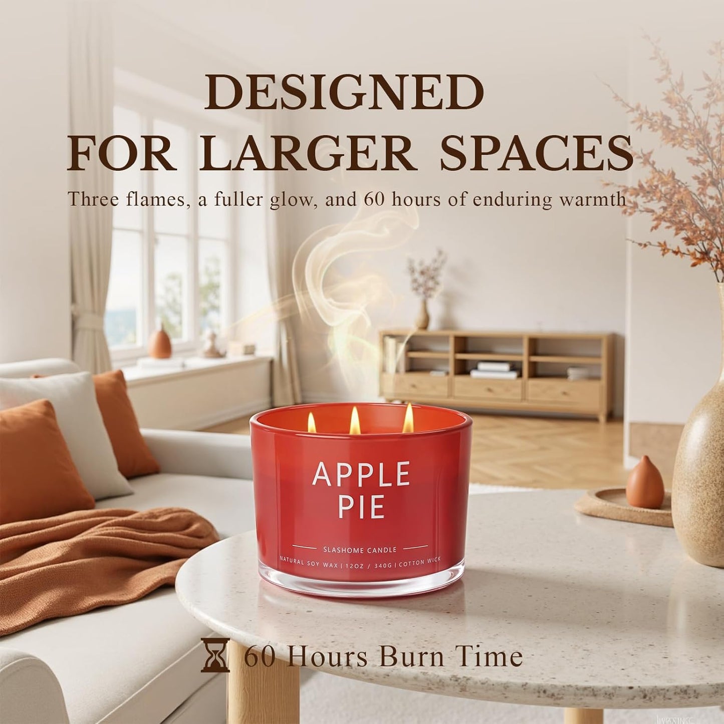 Apple Pie Fall Candle, Large 12oz 3 Wick Luxury Candle, Elegant Autumn Gift for Women & Men, 60+ Hour Burn Time & Non-Toxic, Cozy Fall & Halloween Home Decor