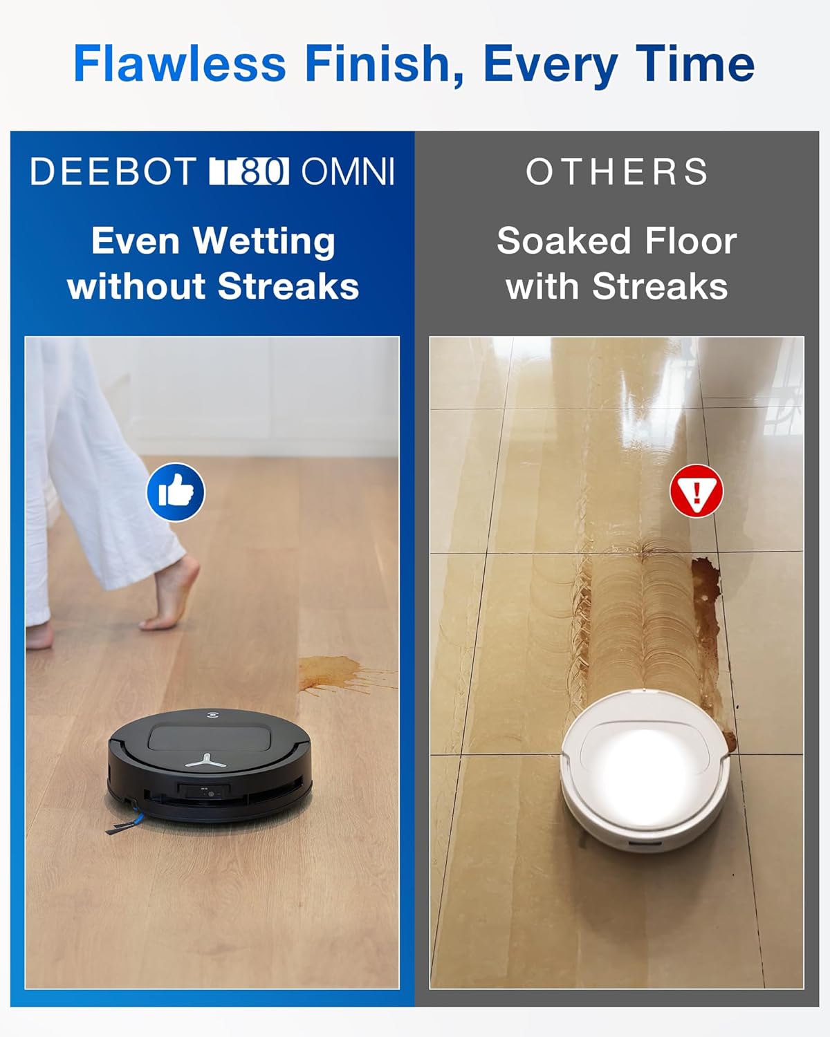 ECOVACS DEEBOT T80 Omni Robot Vacuum and Mop, 18,000Pa Suction, OZMO™ Roller Real-Time Mop Washing, Self-Emptying, Hot Air Drying, AI Navigation, Anti-Tangle Brush, for Pets, Carpets & Hard Floors
