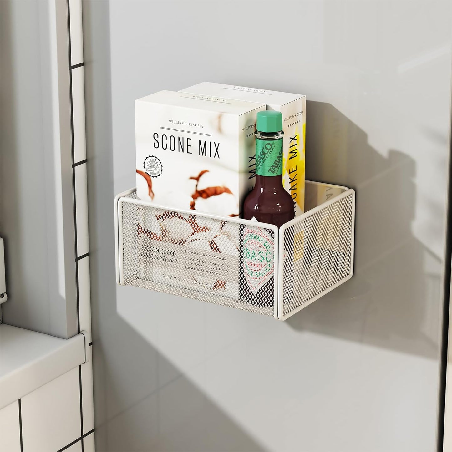 Magnetic Basket Organizer Holder for Fridge Magnetic Storage Bin Box Containers for Refrigerator Whiteboard Classroom (Small, White)