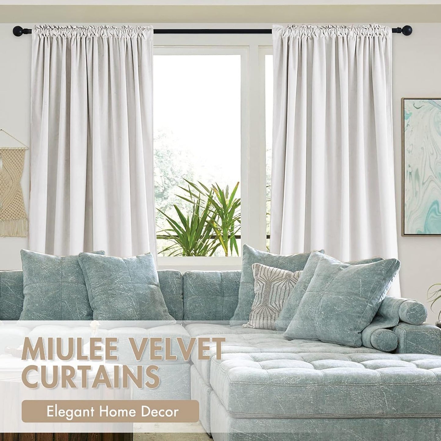 MIULEE White Velvet Curtains Thermal Insulated Blackout Curtain Drapes for Bedroom Living Room Darkening 96 Inches Long Curtains Panels Rod Pocket Set of 2