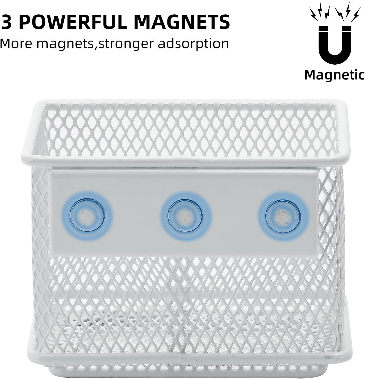 dedoot 2 Pack Pen Holder, 3.45x2.3x2.6inch Magnetic Basket Locker Organizer Metal Mesh Pencil Memo Holder for Whiteboard, Fridge, Desk, Offices,White