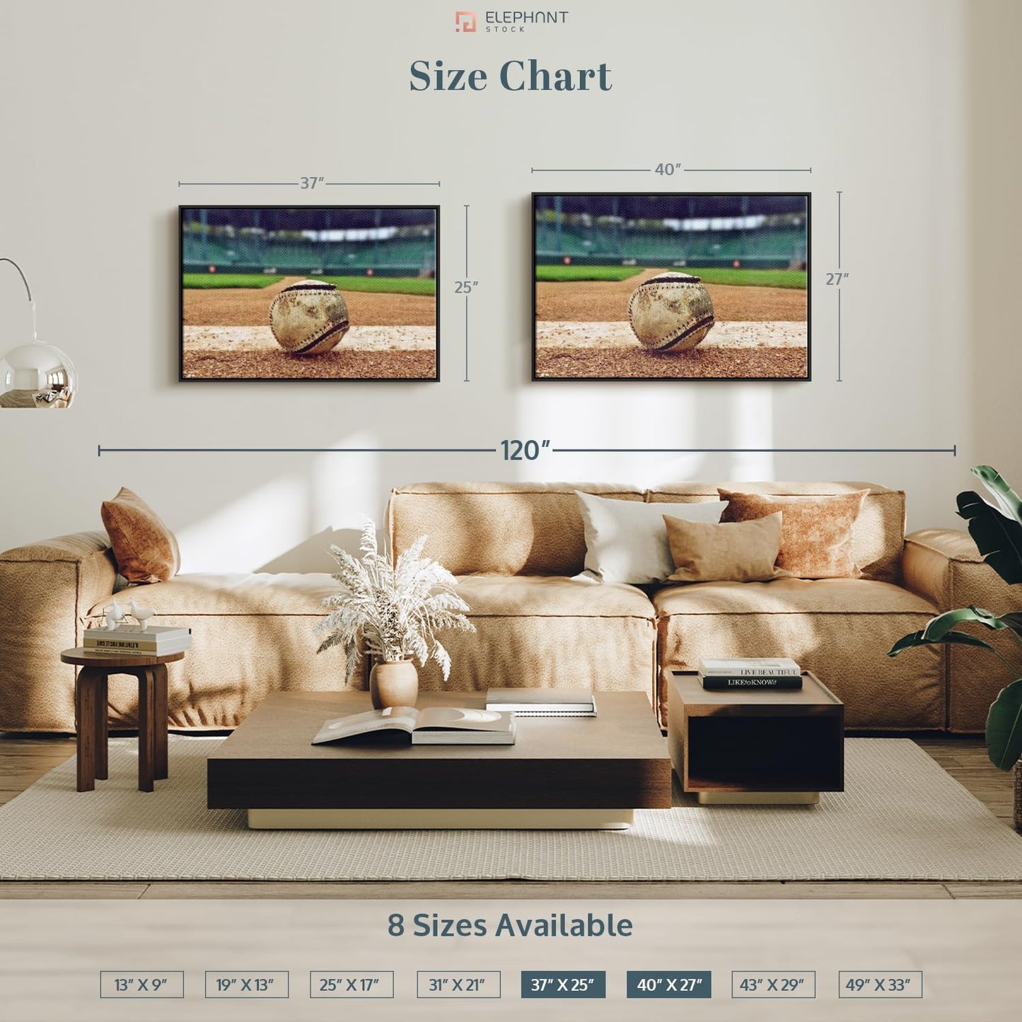 ElephantStock Baseball In Stadium Wall Art - Horizontal Framed Canvas - 1-Piece Living Room Wall Decor - Car Photography Canvas Print - Brown and Beige Decor for Wall - 40" X 27"
