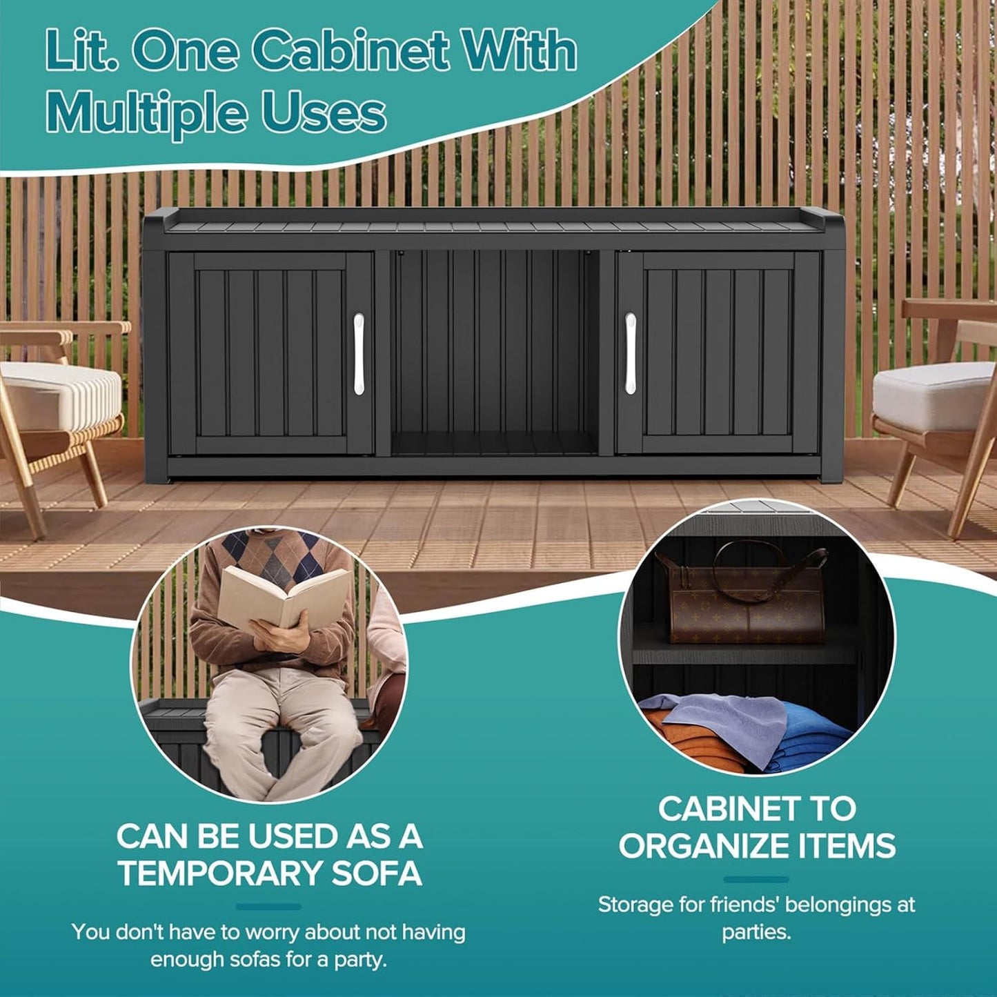 ROJIK Shoe Cabinet Waterproof UV-Resistant,Storage Bench Indoor Outdoor with Adjustable Shelves,for Entryway Bedroom,Hallway,Living Room(2 Door,Black)