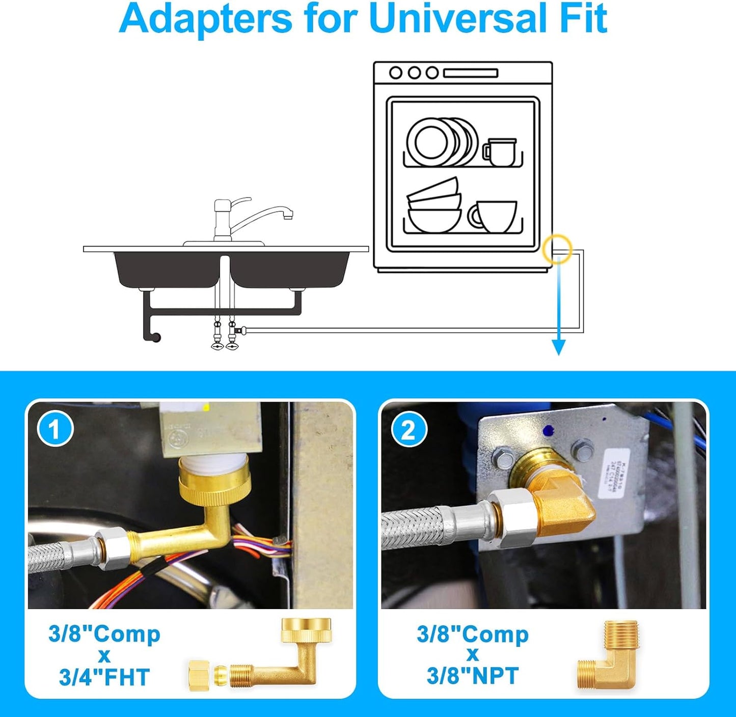 Dishwasher Installation Kit - 20 FT Premium Stainless Steel Braided Dishwasher Hose kit,Food Grade PEX Inner Tube Dishwasher Water Supply Line with 3/8"x3/8"MIP Elbow,3/8"x 3/4" FHT Elbow