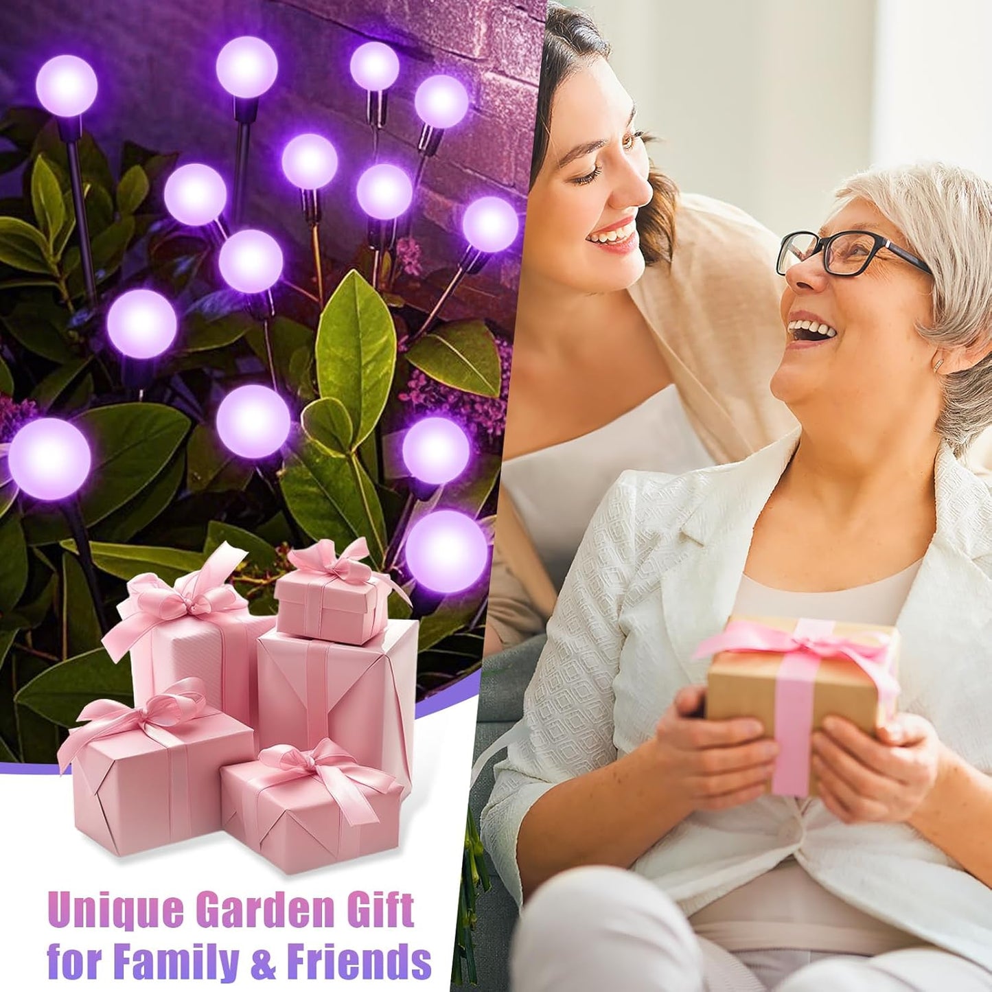 Solar Garden Lights Outdoor, Waterproof Solar Powered Lights for Yard Pathway Patio, Swaying Lawn Decor as Gardening Gifts for Women Holiday (Purple, 2 Pack)