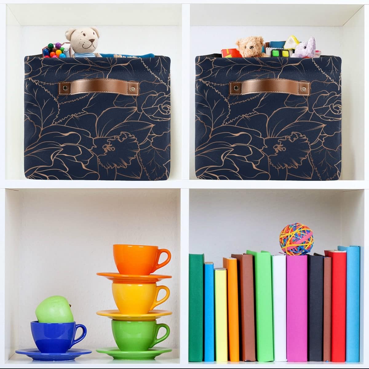 susiyo Foldable Storage Bins Storage Cubes Bin Baskets for Shelves with Handles Decorative Fabric Storage Baskets for Organizing Shelves Closet Nursery Home Toys 1 Pack，Navy Blue