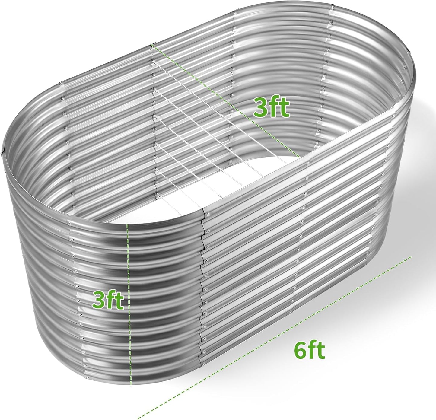 Land Guard 6x3x3ft Oval Galvanized Raised Garden Beds, Large-Capacity Metal Planter Box Outdoor, Durable Deep Raised Garden Bed 3ft Tall, Raised Beds for Gardening Vegetables, Classic Silver