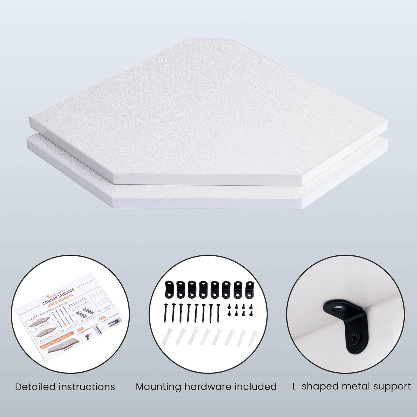 Corner Shelf Wall Mount, Floating Corner Shelves, Set of 2 Corner Wall Shelf Organizer, Rustic Wood Wall Storage Display Shelves for Living Room Bedroom Bathroom Kitchen, Rustic White