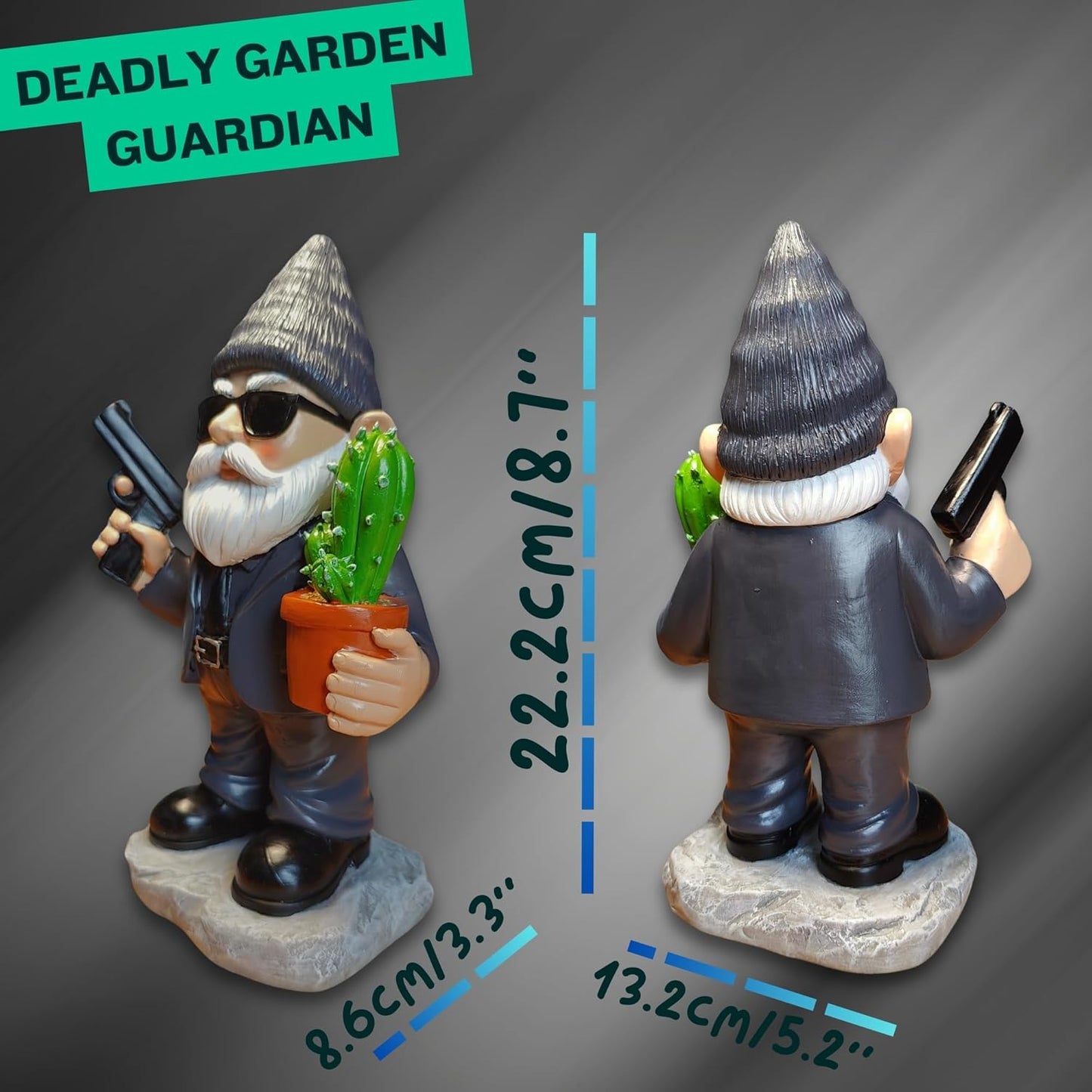 Gnome Decoration for Garden & Home - Professional Hitman Look Statue, Léon Inspired 8.7 Inch Resin Decor, Unique Outdoor Gift for Women/Men