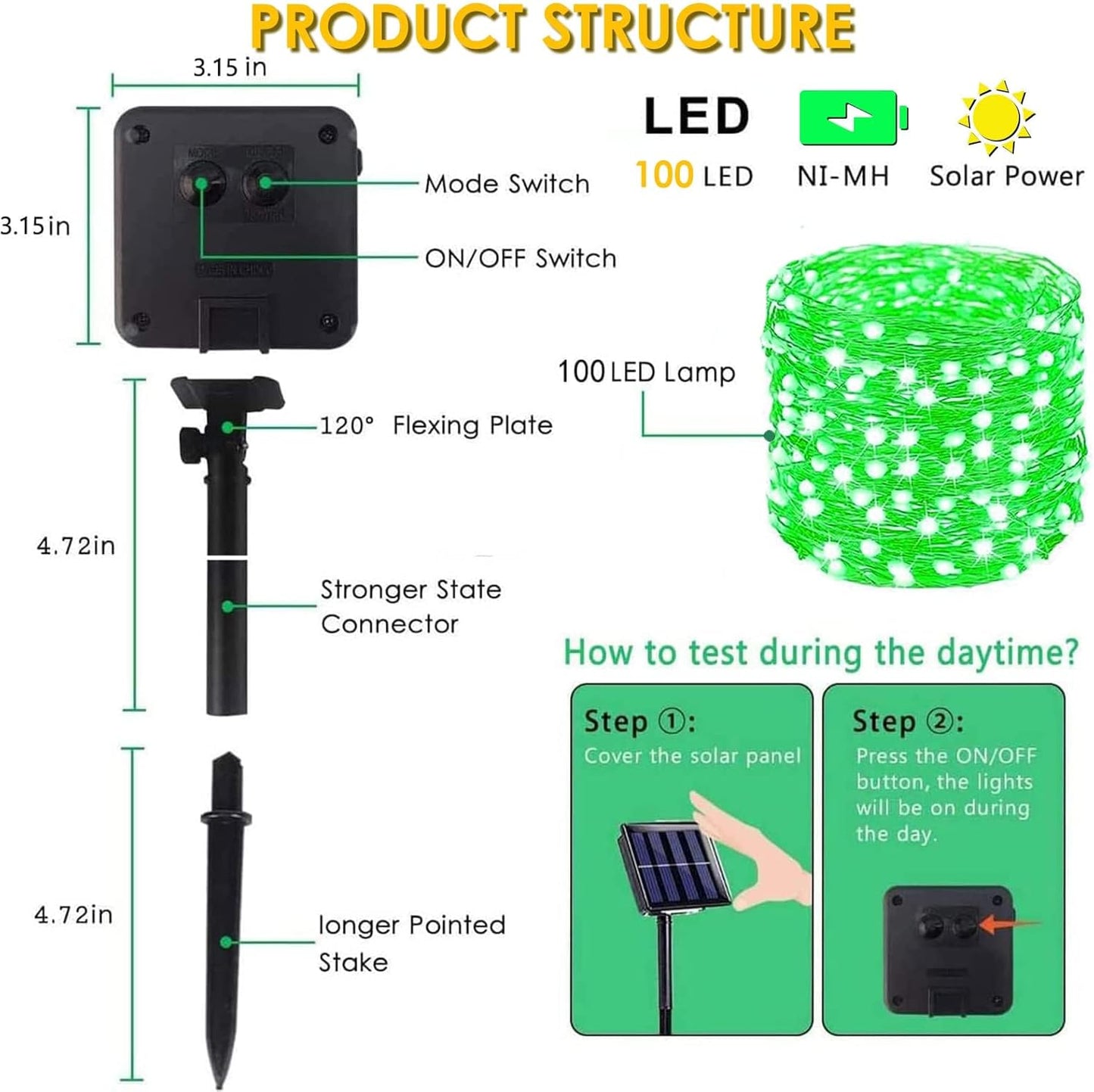 Solar String Lights Outdoor, 2-Pack 80FT 200 LED Solar Christmas Twinkle Lights Outside Waterproof Copper Wire 8 Modes Solar Fairy Lights for Garden Tree Christmas Party Birthday Decoration (Green)