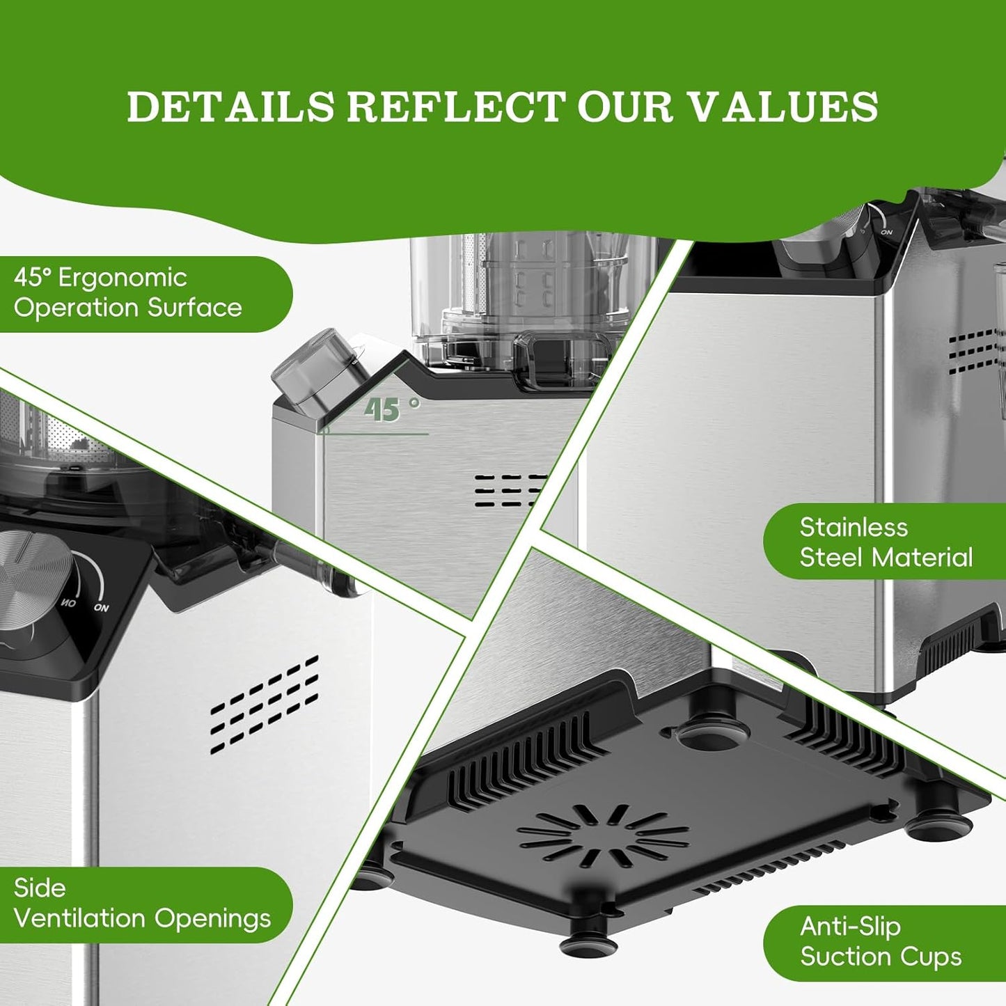 Cold Press Juicer, Juicer Machines with 4.35'' Wide Feed Chute, Stainless Steel Masticating Juicers Easy to Clean, Ergonomic Operational Panel Design, High Juice Yield, Gray Knob