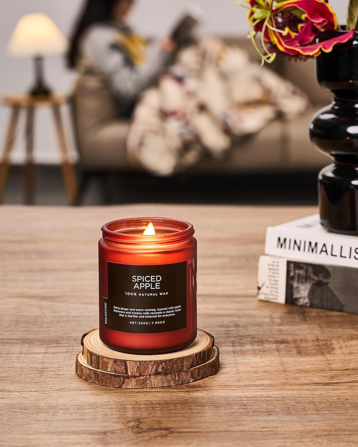 M&SENSE Spiced Apple Cotton Wick Fall Scented Natural Soy Wax Candle for Autumn Decor, Strong Fall Scented Candle 7.05oz Up to 50 Hours Burn Time Gift for Christmas Holiday Celebration