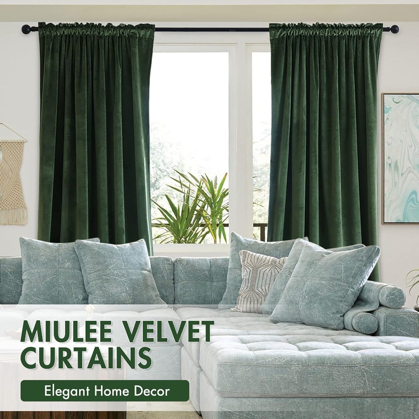 MIULEE Olive Green Velvet Curtains Thermal Insulated Blackout Curtain Drapes for Bedroom Living Room Darkening 96 Inches Long Curtains Panels Rod Pocket Set of 2