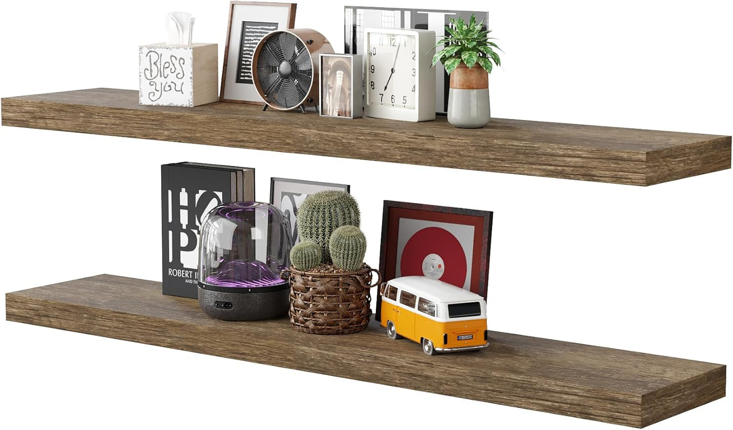 BAMEOS Floating Shelves,40 in W x 8in D Wall Mounted Wooden Shelves with Invisible Brackets Set of 2, Hanging Wall Shelves Decoration for Bedroom, Bathroom, Living Room and Kitchen