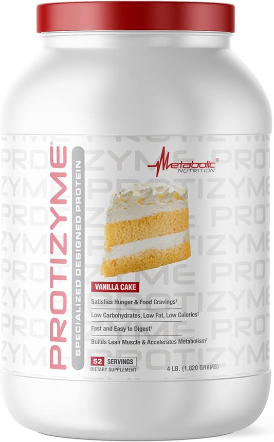 Metabolic Nutrition, Protizyme, 100% Whey Protein Powder, High Protein, Low Carb, Low Fat Whey Protein, Digestive Enzymes, 24 Essential Vitamins and Minerals, 4 Pound (52 ser)