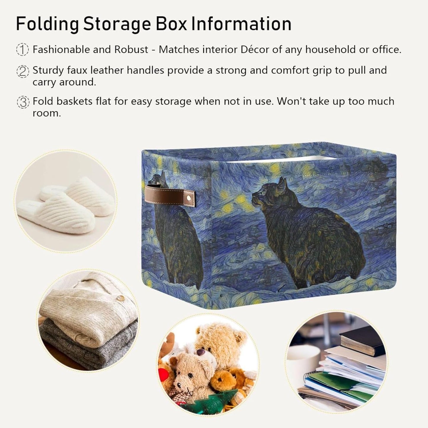 susiyo Storage Baskets for Shelves Organizer Baskets with Metal Frame Closet Storage Bins Fabric Bins Cubes with PU Handles for Organizing Shelf Nursery Toys 2 PACK,Black Cat