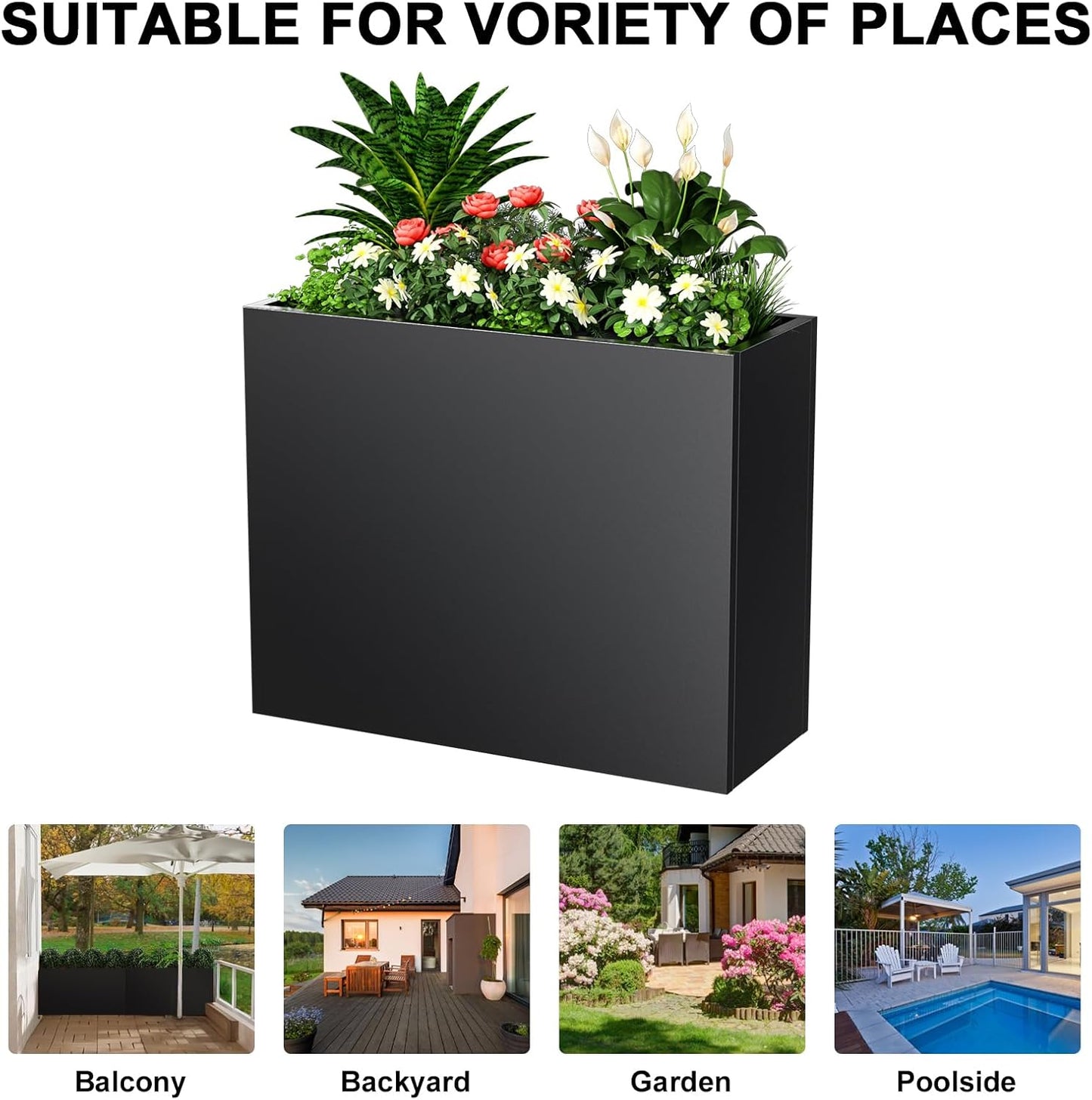 Metal Planter Box, Outdoor Heavy Duty Metal Garden Planter Spliced Flower Pot with Partitions, All-Weather Use with Drainage Holes for Patio/Porch-30 x 24" x 12"