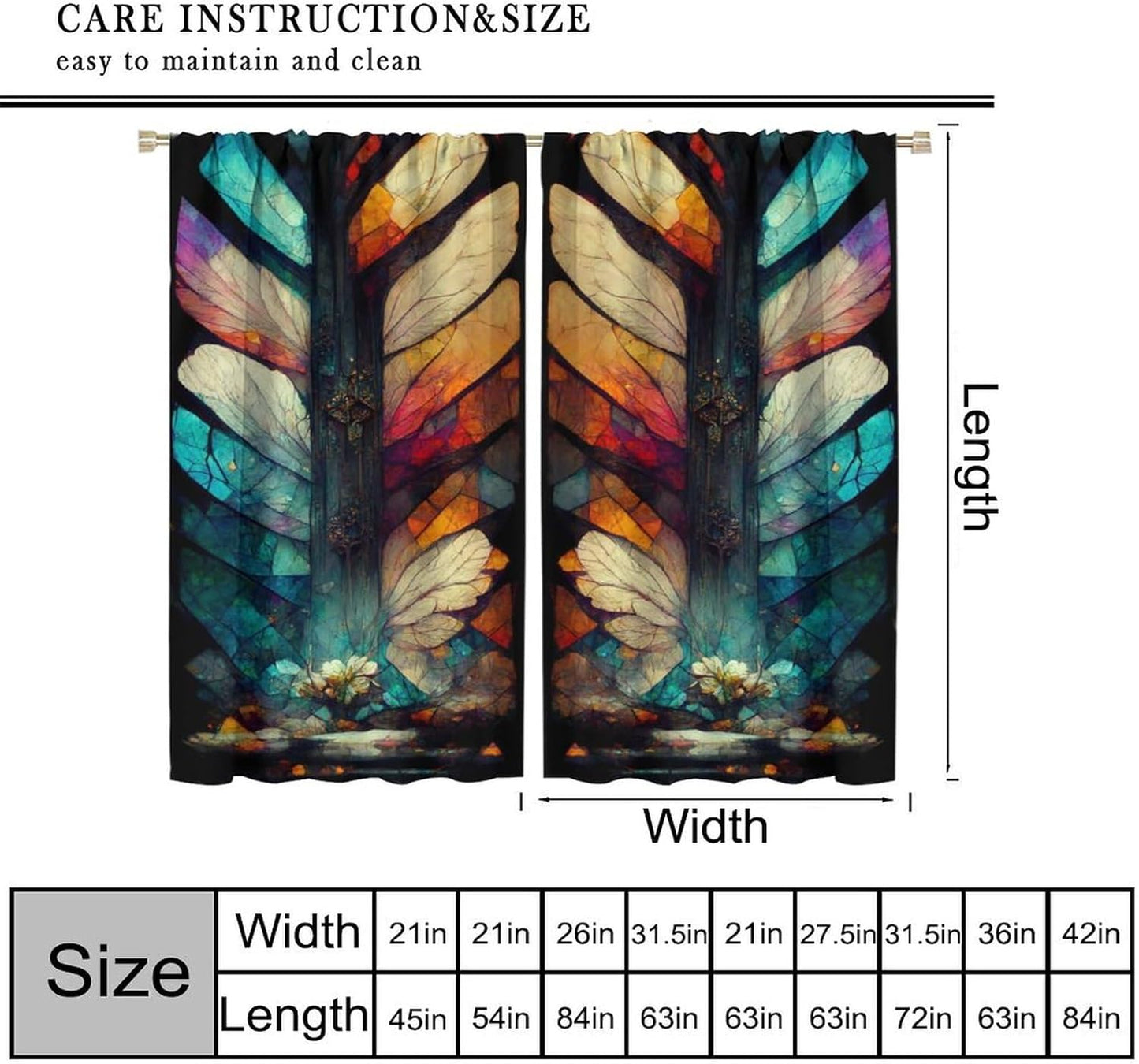 Stained Glass Curtains,Vintage Magical Colorful Abstract Art Home Decor Drapes for Bedroom Living Room Kitchen Window Treatment 2 Panels Set Total Size 42" W X 63" L Inch