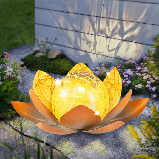 Garden Solar Light Outdoor(2Pack),Crackle Globe Glass Lotus Decoration, Waterproof Metal LED Flower Lights for Patio,Lawn,Walkway,Tabletop,Ground