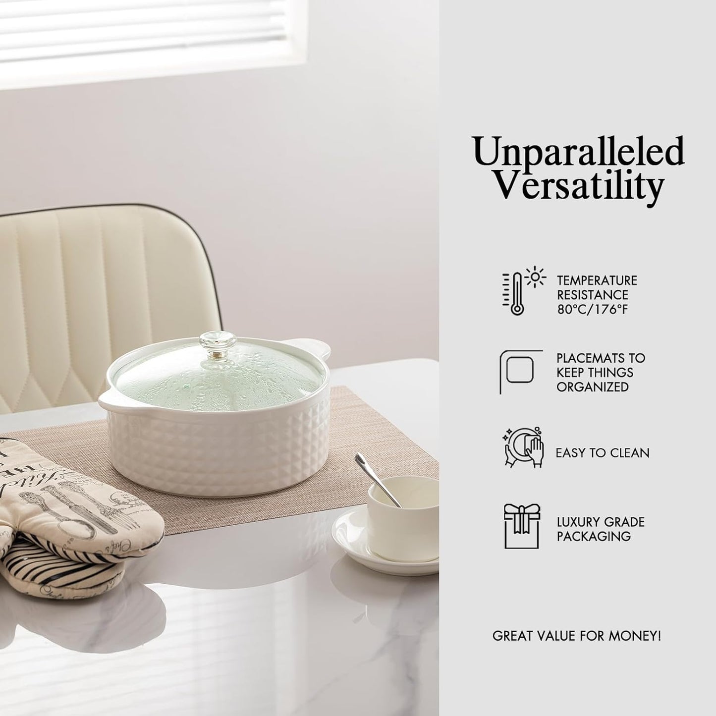 Placemats Set of 4 - Easy Clean Woven Vinyl Placemats for Dining Table, Indoor/Outdoor Place Mats, Washable PVC Table Mats（Beige）