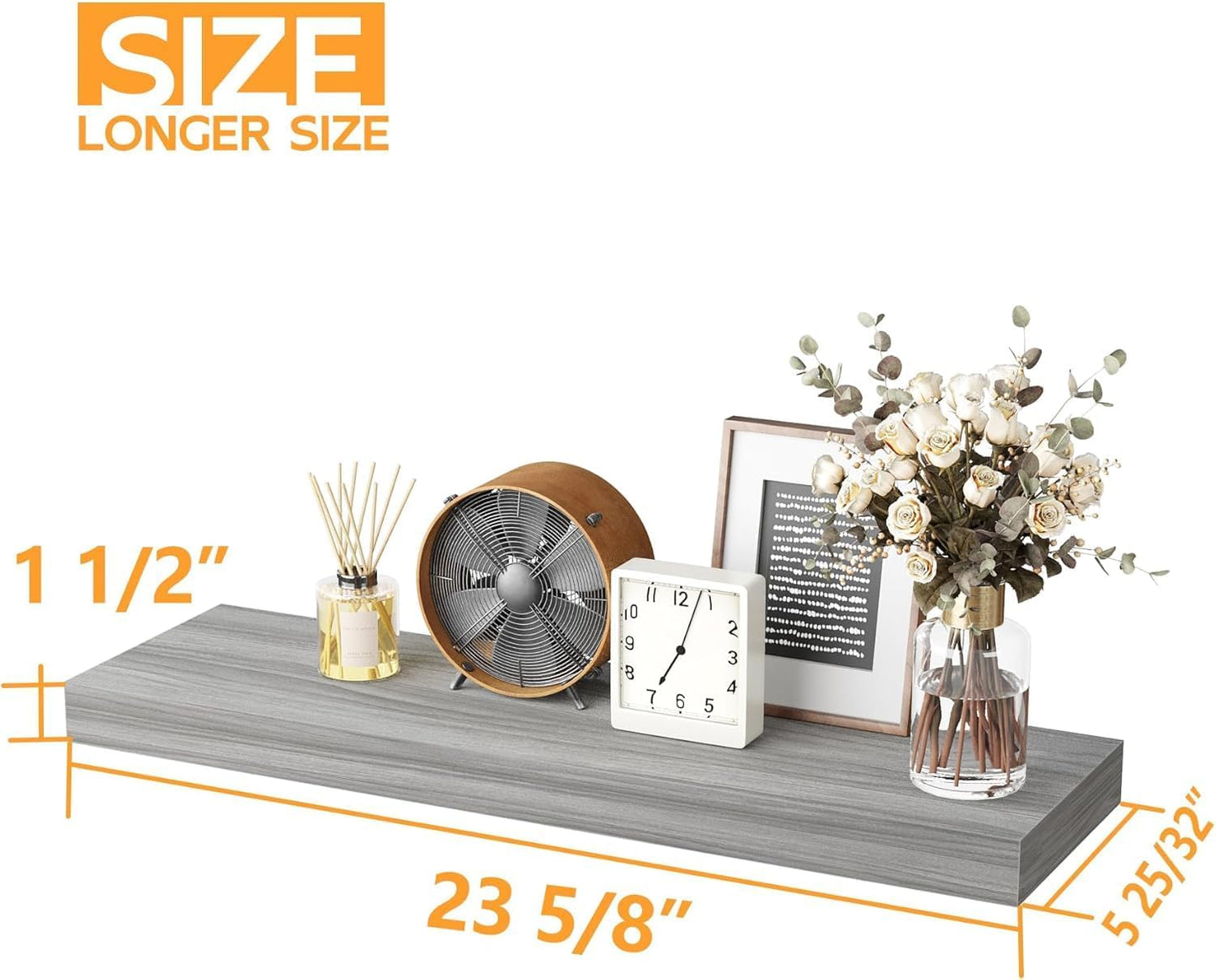 BAMEOS Floating Shelf,Wall Shelf,Decor Wall Mounted Shelves,Hanging Shelf Set of 3,L24xW6 for Bathroom Kitchen Living,Kitchen,Room Bedroom Storage,Walnut