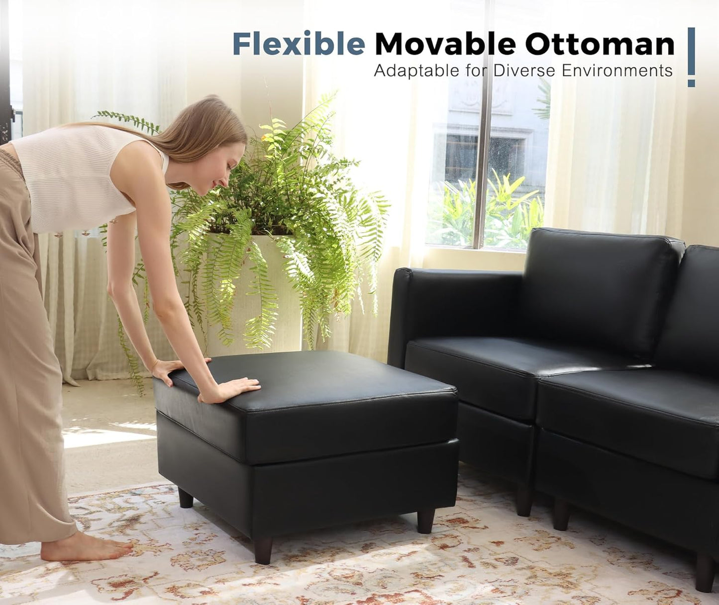 Oversized 172.5" Faux Leather Modular Sectional Sofa, Modern Large 10 Seater U Shaped Couch with Storage Seat with Reversible Chaise Deep Seat for Living Room DIY Combination - Black