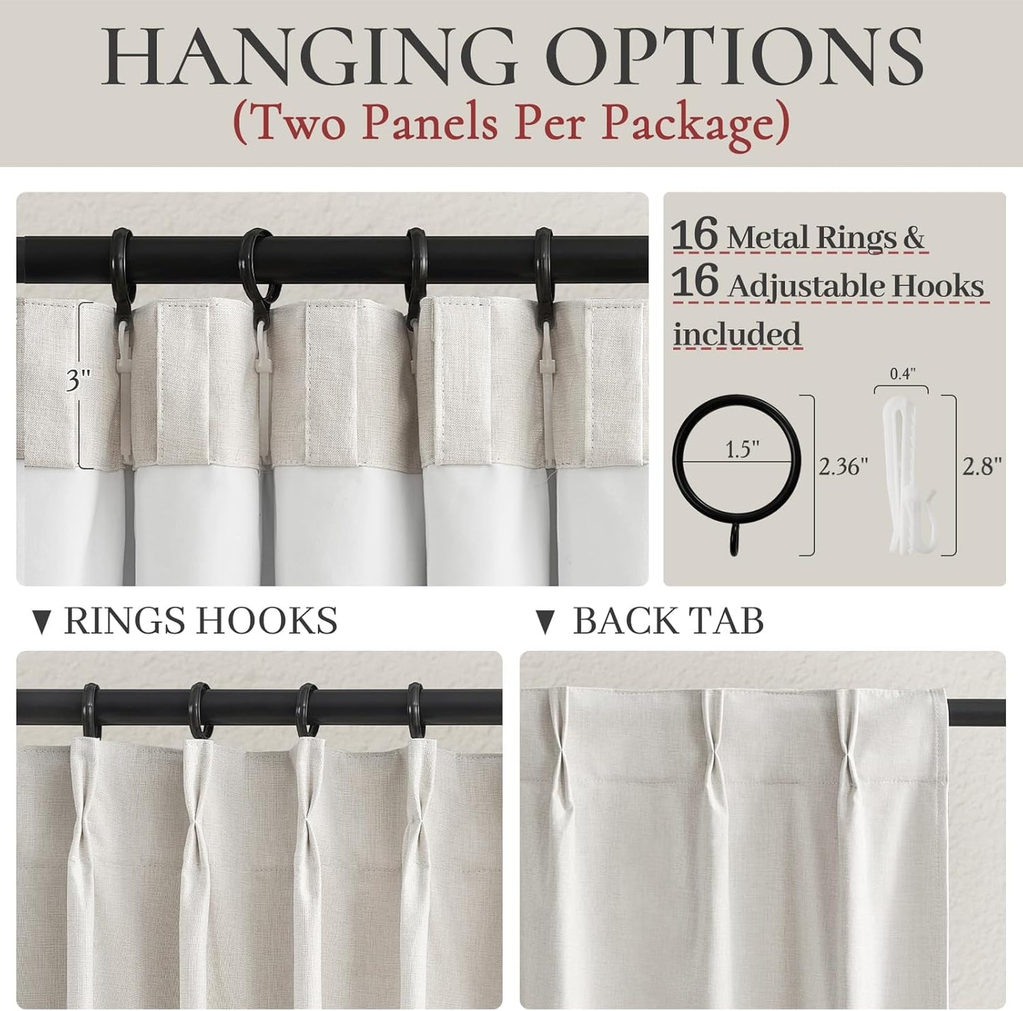 Short Linen Blackout Curtains for Bay Windows 45 Inch Length Bedroom/Living Room/Bathroom, Heat Blocking Cute 45 Inches Long 2 Panels Set, Birch Cream Ivory Drapes (40"x45"x2 Back Tab/Pinch Pleated)