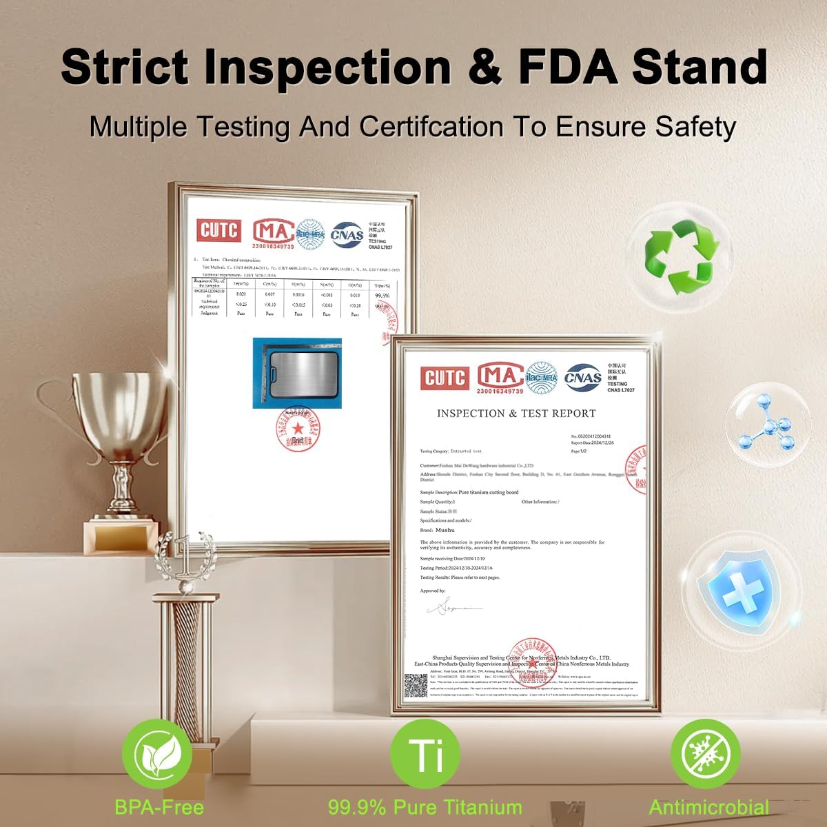 Titanium Cutting Boards for Kitchen, Double Sided Food-Grade Pure Titanium&Wheat Straw PP, Non-Toxic, Non-Slip, Dishwasher Safe, Ideal for Meat, Vegetables, Fruit 15.8 x 11''