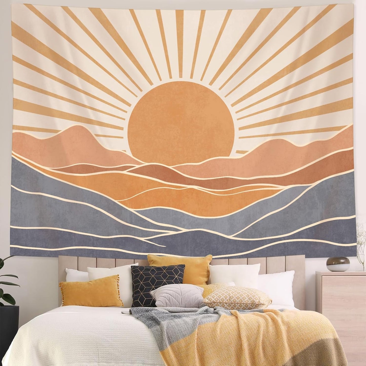 Lunerfex Boho Sun Tapestry Sunset Wall Tapestry, Mountain Tapestries for Bedroom 80s Tapestries Wall Hanging for Bedroom Living Room Decor Boho-3 70"x90"