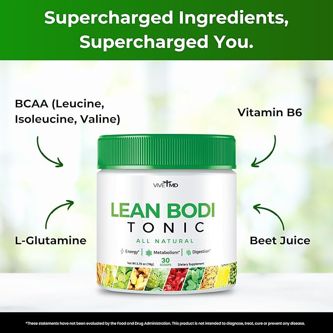 Nagano Lean Bodi Tonic Powder Official FormulaLean Bodi Tonic All Natural with Vitamin B6, and BCAA for Maximum Strength, Cleanse and Lean Metabolic Powder Support Lean Bodi Drink (3 - Pack)