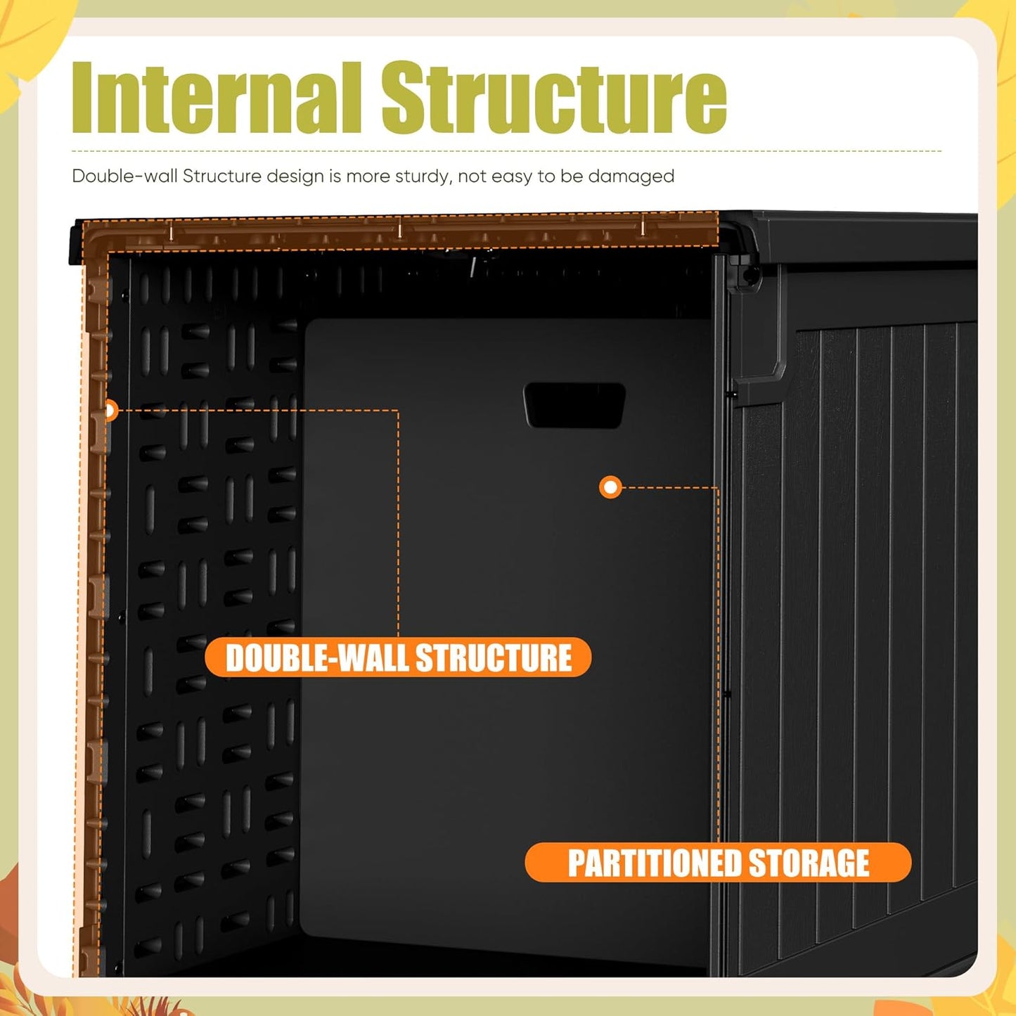 Devoko 240 Gallon Double-Wall Deck Box with Divider, Side Handles, Resin Outdoor Large Storage Box Waterproof and Lockable for Patio Furniture, Garden, Pool (Black)