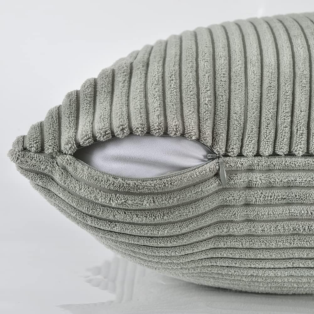 Fancy Homi 2 Packs Grey Lumbar Decorative Throw Pillow Covers 12x20 Inch for Living Room Couch Bed Sofa, Rustic Farmhouse Boho Home Decor, Soft Striped Corduroy Rectangle Accent Cushion Case 30x50 cm