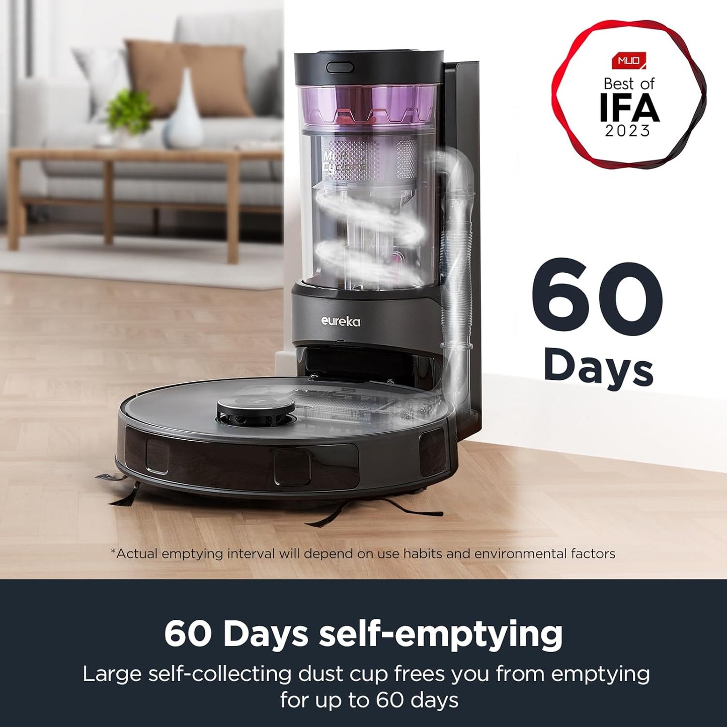 Eureka Robot Vacuum with Bagless Self Emptying Station, 2 in 1 Robotic Vacuum and Mop Combo, 60-Day Capacity, 4000Pa Suction, Auto Lifting Mop, LiDAR Navigation,NER E10s