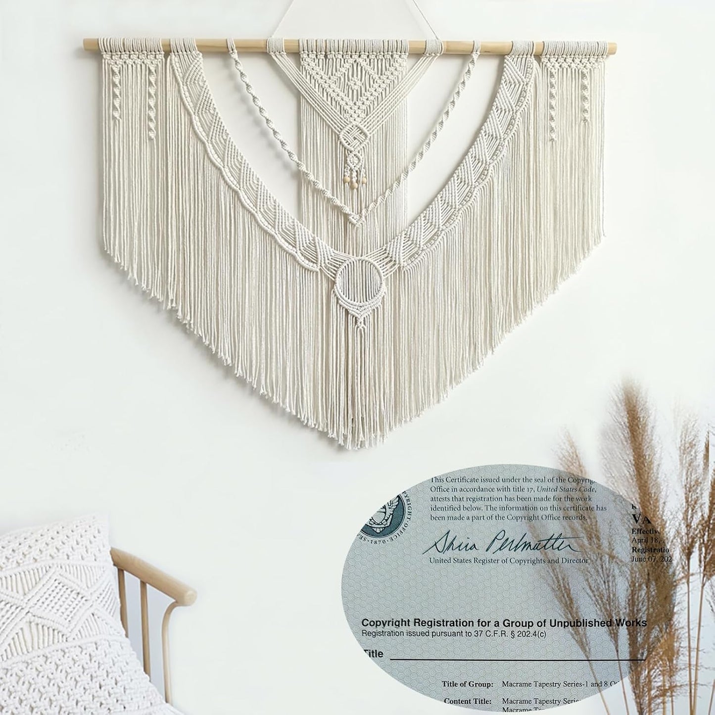 Achart Macrame Wall Hanging Large- Boho Wall Decor- large wall art- Wall Decor Living Room- Macrame Tapestry Boho Decor for Bedroom (Beige-O)