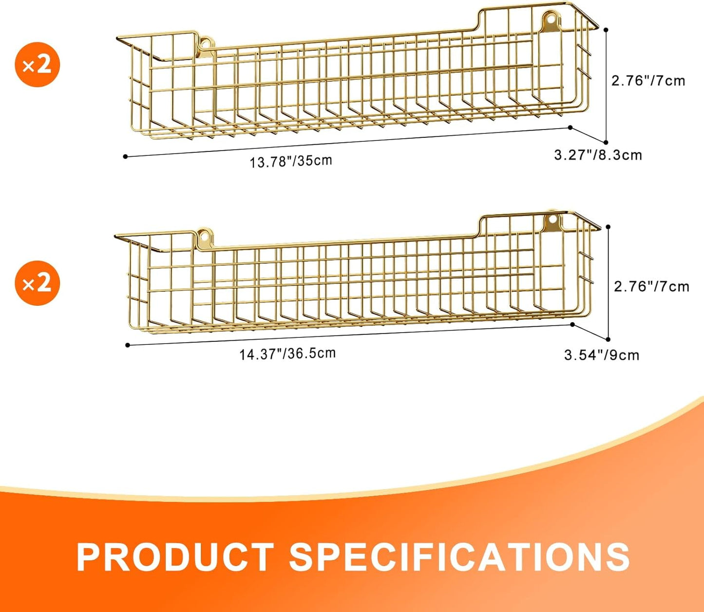 Spice Rack, 4-Pack Seasoning Organizer Wall Mount for Kitchen Storage Organization, Spice Holder Shelf Saving Space for Cabinet, RV, Pantry, Gold