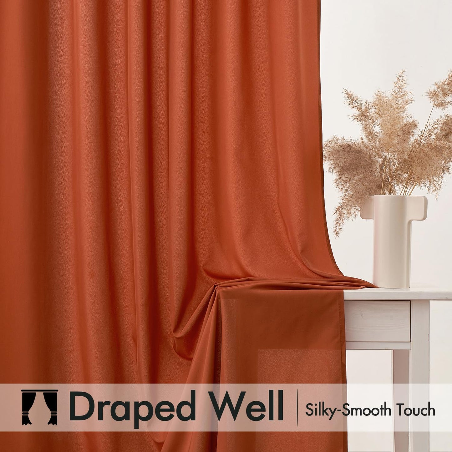 MIULEE Burnt Orange Privacy Sheer Curtains That Let Light in 72 Inches Long Non-See-Through Semi Sheer Curtain Light Filtering Window Curtains Drapes for Living Room Bedroom 2 Panels Set 42 X 72