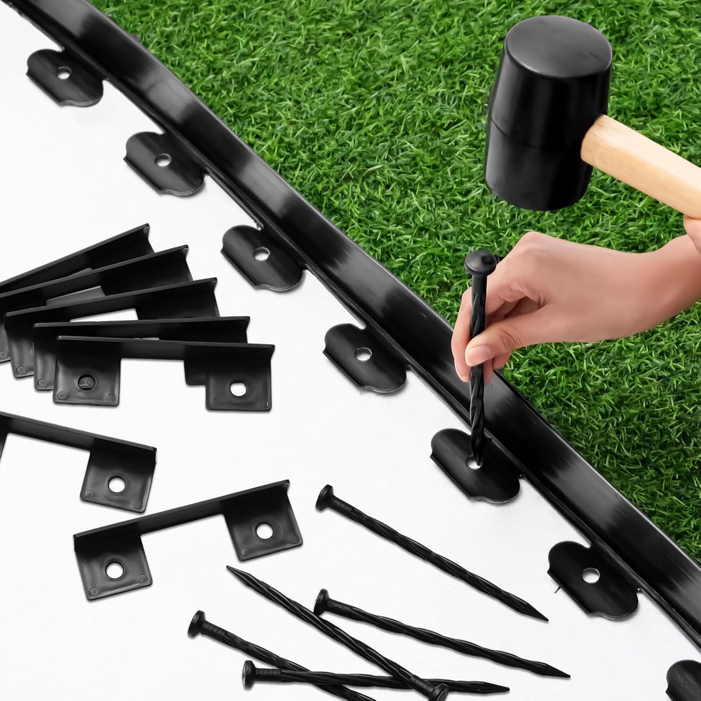 Sasylvia 2.5'' x 200' Landscape Edging Kit Edging Border Coil Include Anchoring Spikes 10 Connectors Plastic Garden Border for Lawn Garden Grass Yard Home(Black)