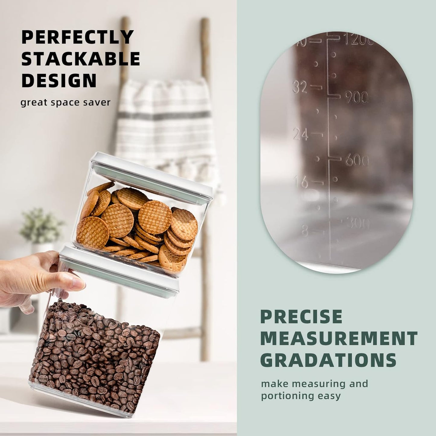 Airtight Pop Food Containers 10-Piece Set BPA-Free Stackable Air Tight Pantry Storage Containers Ideal for Storage Cereal Snack Flour Sugar Spaghetti